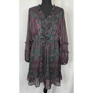 Frye & Co Flounce Deep Forest Midi Dress Size L NWT Peasant Boho Rodeo Cowgirl